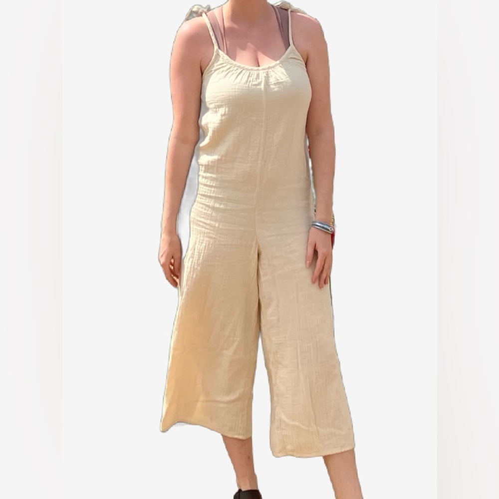 Aritzia Wilfred Free Cream Gauze Wide Leg Jumpsuit Organic Cotton Small